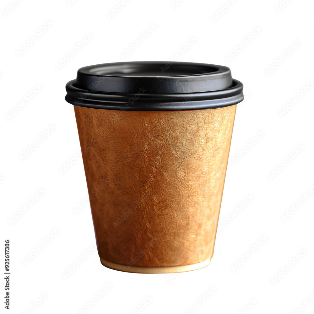 Simple brown paper coffee cups, clearly visible and distinct against a transparent background, highlighting their design Simple brown paper coffee cups, clearly visible and distinct against a transparent background, highlighting their design