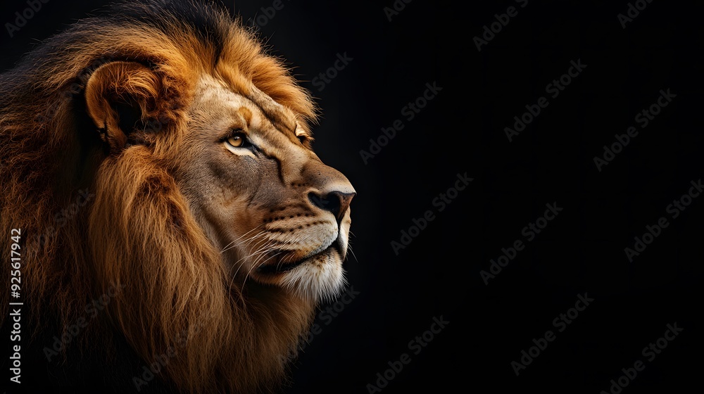 Naklejka premium 黒い背景とライオン
