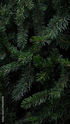 Pine tree leaves on dark screen, dark view of pine tree plant