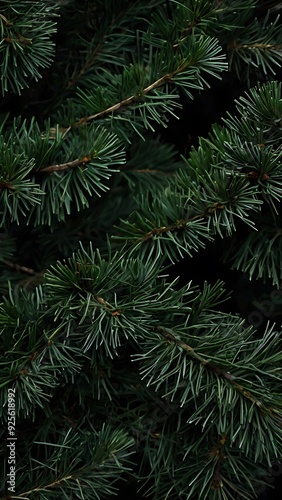 Pine tree leaves on dark screen, dark view of pine tree plant