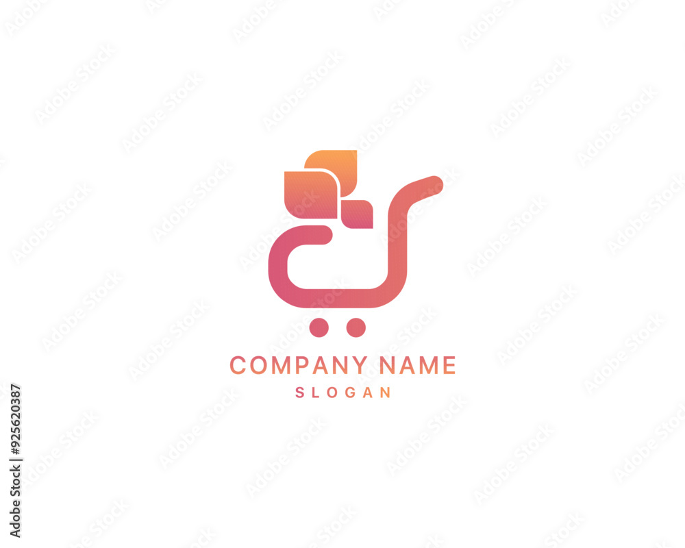 Supermarket logo design with green cart Supermarket logo design with green cart