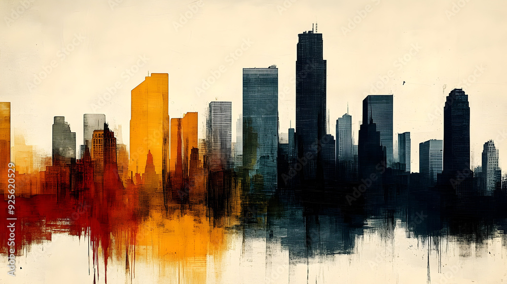 Abstract cityscape with vibrant colors and silhouette effects. Abstract cityscape with vibrant colors and silhouette effects.