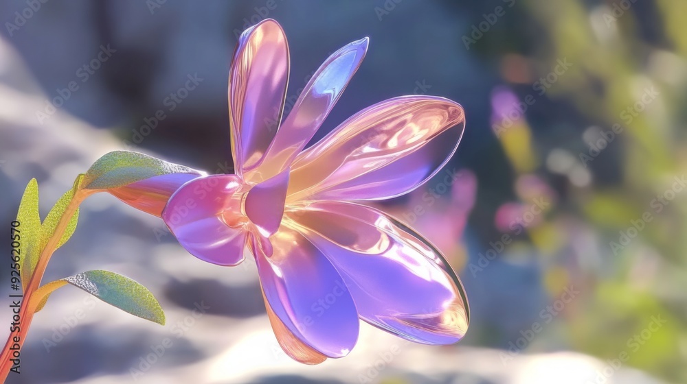 Chrome liquid metal lily flower. 3D render, modern design. Isolated holographic futuristic floral icon. Y2K, brutalism retro futurism concept. Chrome liquid metal lily flower. 3D render, modern design. Isolated holographic futuristic floral icon. Y2K, brutalism retro futurism concept.