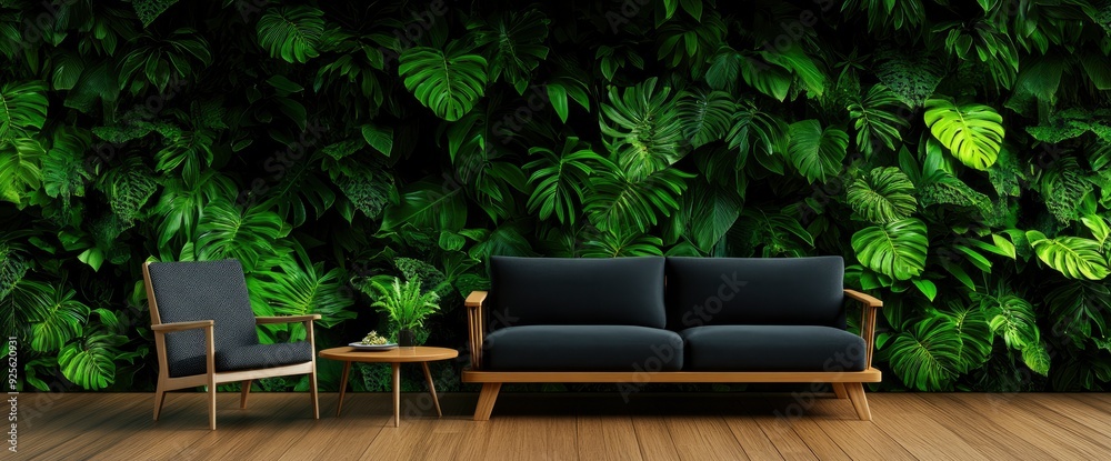 Japanese Style Living Room With Sofa, Armchair, Coffee Table, Plants Japanese Style Living Room With Sofa, Armchair, Coffee Table, Plants