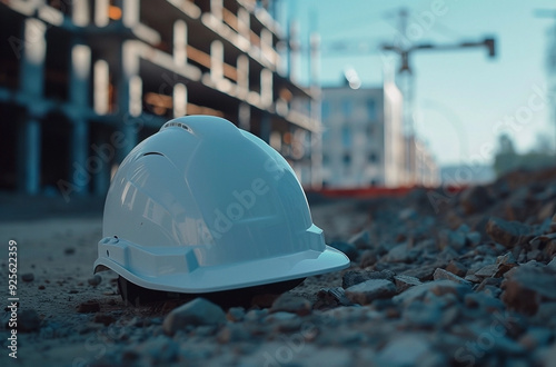 Close-Up of White Construction Helmet on Ground at Work Site in Daylight