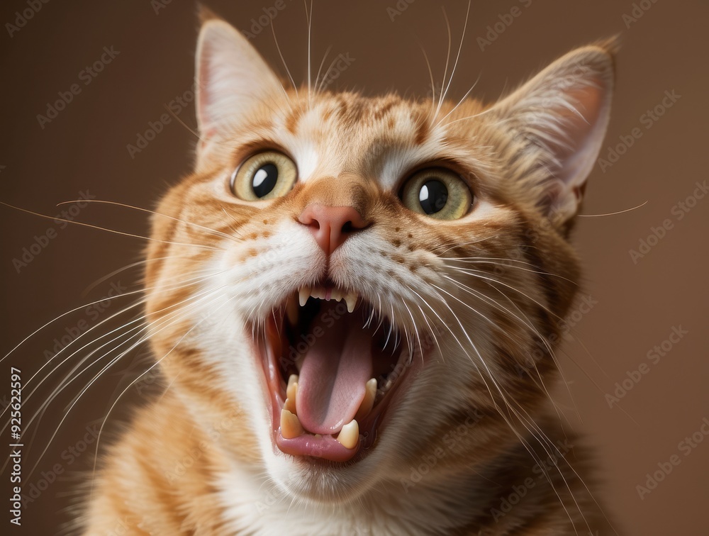 Close-up Portrait of a Ginger Cat with Open Mouth and Wide Eyes Close-up Portrait of a Ginger Cat with Open Mouth and Wide Eyes