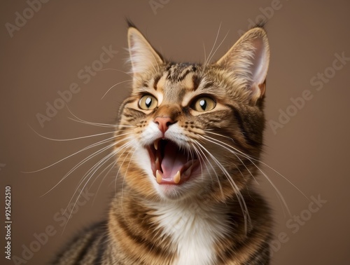 Close-up of a Tabby Cat with Mouth Open