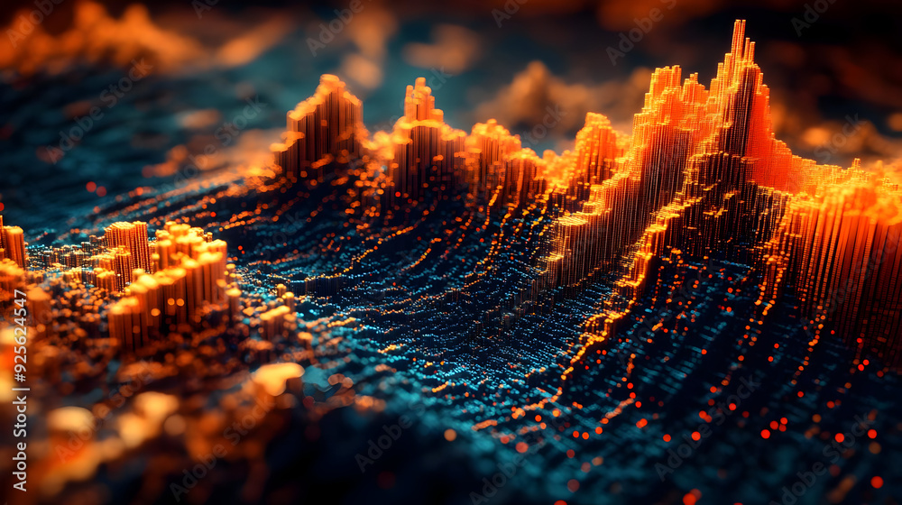 Abstract representation of a digital landscape with vibrant colors and geometric formations. Abstract representation of a digital landscape with vibrant colors and geometric formations.