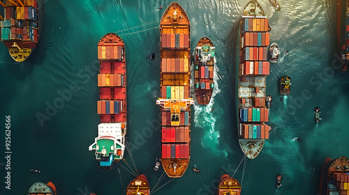 Aerial View of Cargo Ships in a Harbor - Photo