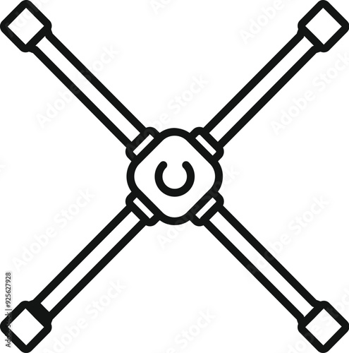 Cross wrench tool with its four sockets is being used to loosen and tighten lug nuts on a car