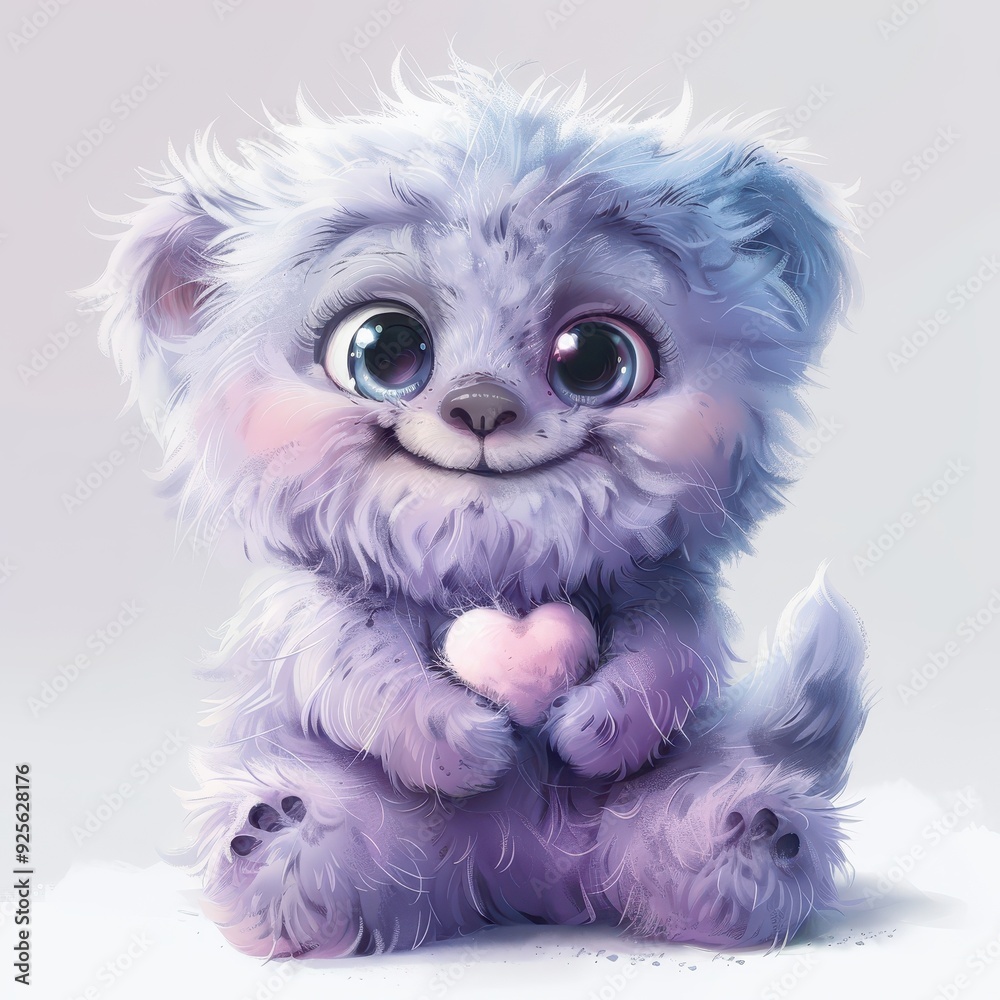 A Cute Purple Furry Creature Holding a Pink Heart