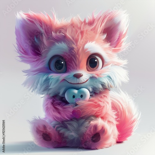 A Cute, Pink, and Fluffy Animated Creature Holding a Heart-Shaped Object