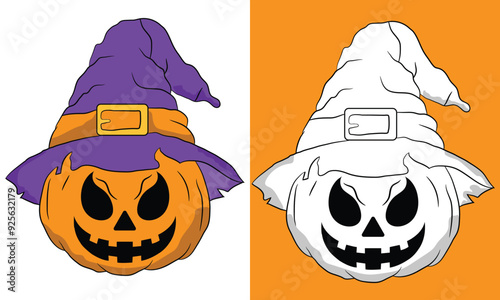 Halloween pumpkin witch hat vector design