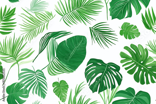 Repeating pattern with fresh green leaves, Repeating green leaf pattern for nature-inspired designs