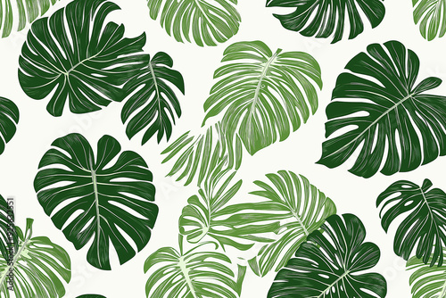 Repeating pattern with fresh green leaves, Repeating green leaf pattern for nature-inspired designs