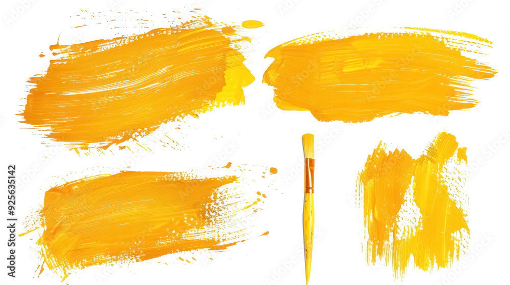 vibrant yellow paint brush strokes on white background