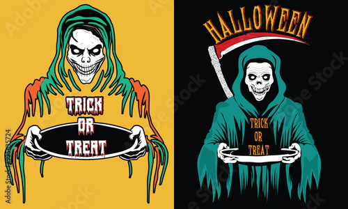 Trick or treat skull ghost characters vector design