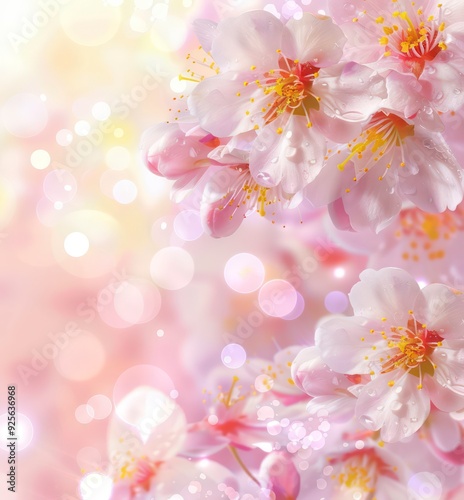 The cherry blossom tree bursts with pink flowers, creating a stunning display in the garden, celebrating the arrival of spring.