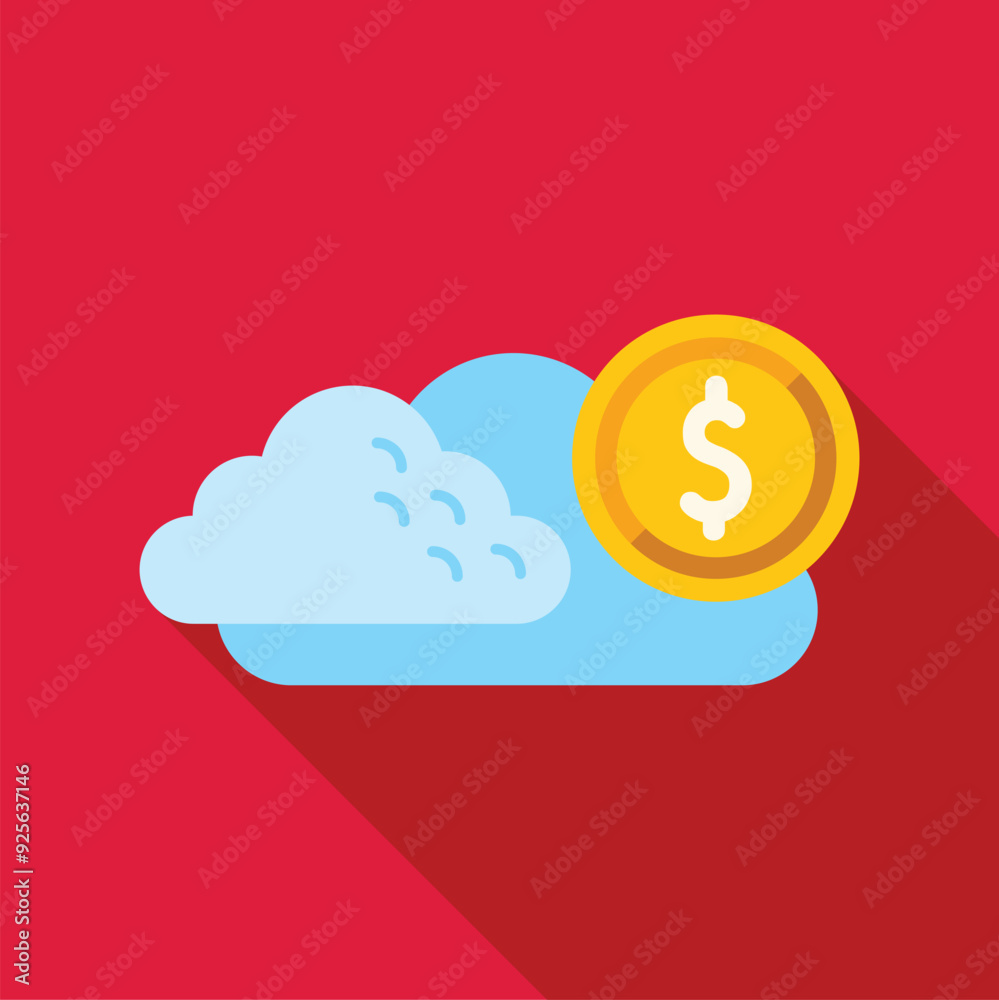 Cloud computing cost, server storage price, cloud hosting expenses, data money icon Cloud computing cost, server storage price, cloud hosting expenses, data money icon