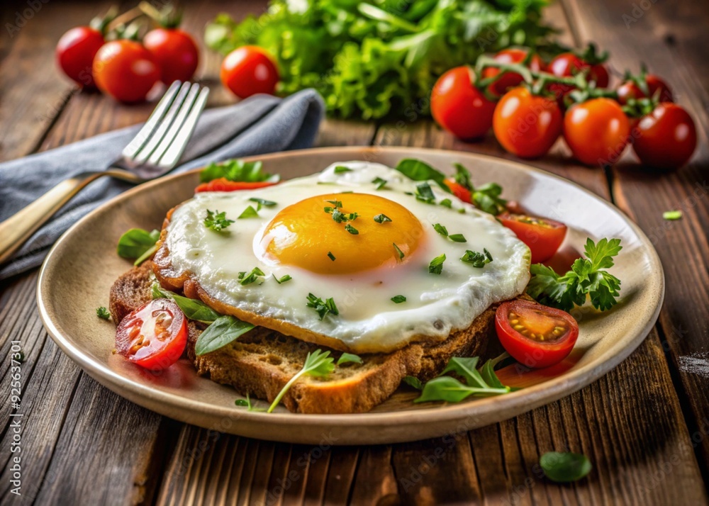 Fried egg, healthy and nutritious dinner in a home environment Fried egg, healthy and nutritious dinner in a home environment