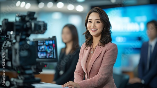 Bright and Professional, a News Anchor Brings Energy to the Studio, Ready to Deliver the Latest Headlines with Charm and Poise, Engaging Audiences Everywhere.