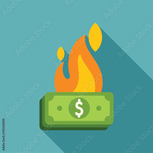 Fire is burning a dollar bill representing financial loss