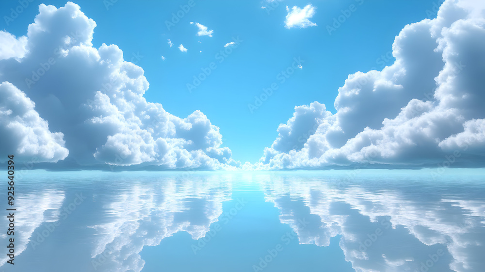 Serene landscape with clouds reflecting on a calm water surface. Serene landscape with clouds reflecting on a calm water surface.