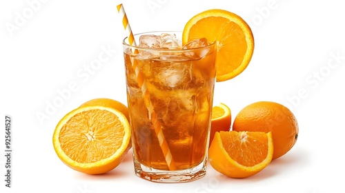 Refreshing Iced Orange Tea with Straw and Orange Slices - Photo