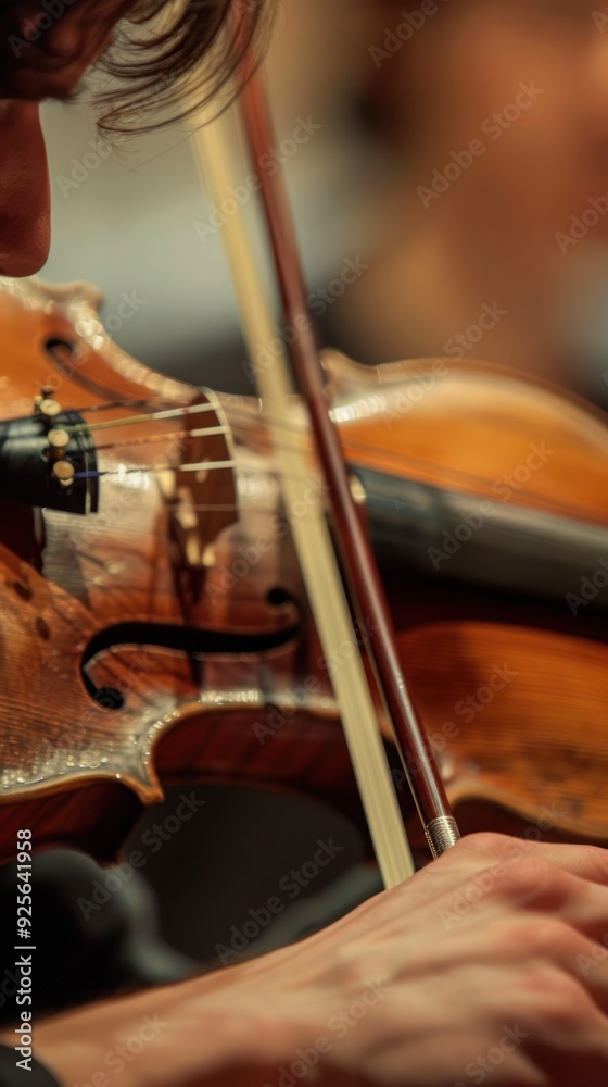 Close-up of a violinist's hand playing a violin. Close-up of a violinist's hand playing a violin.