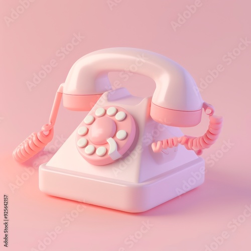 A charming isometric telephone icon with soft pastel colors and gentle lighting, rendered in 3D clay for a cute, modern look.