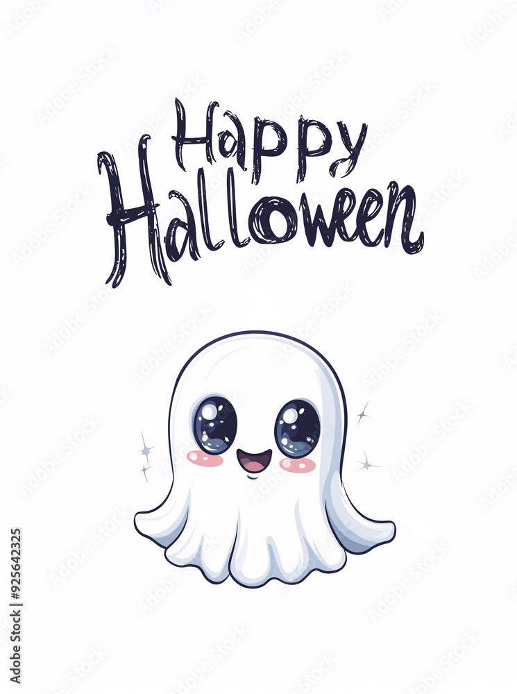Obraz premium beautiful halloween themed drawing with a cute happy ghost and the word happy halloween written on it - special for an invitation