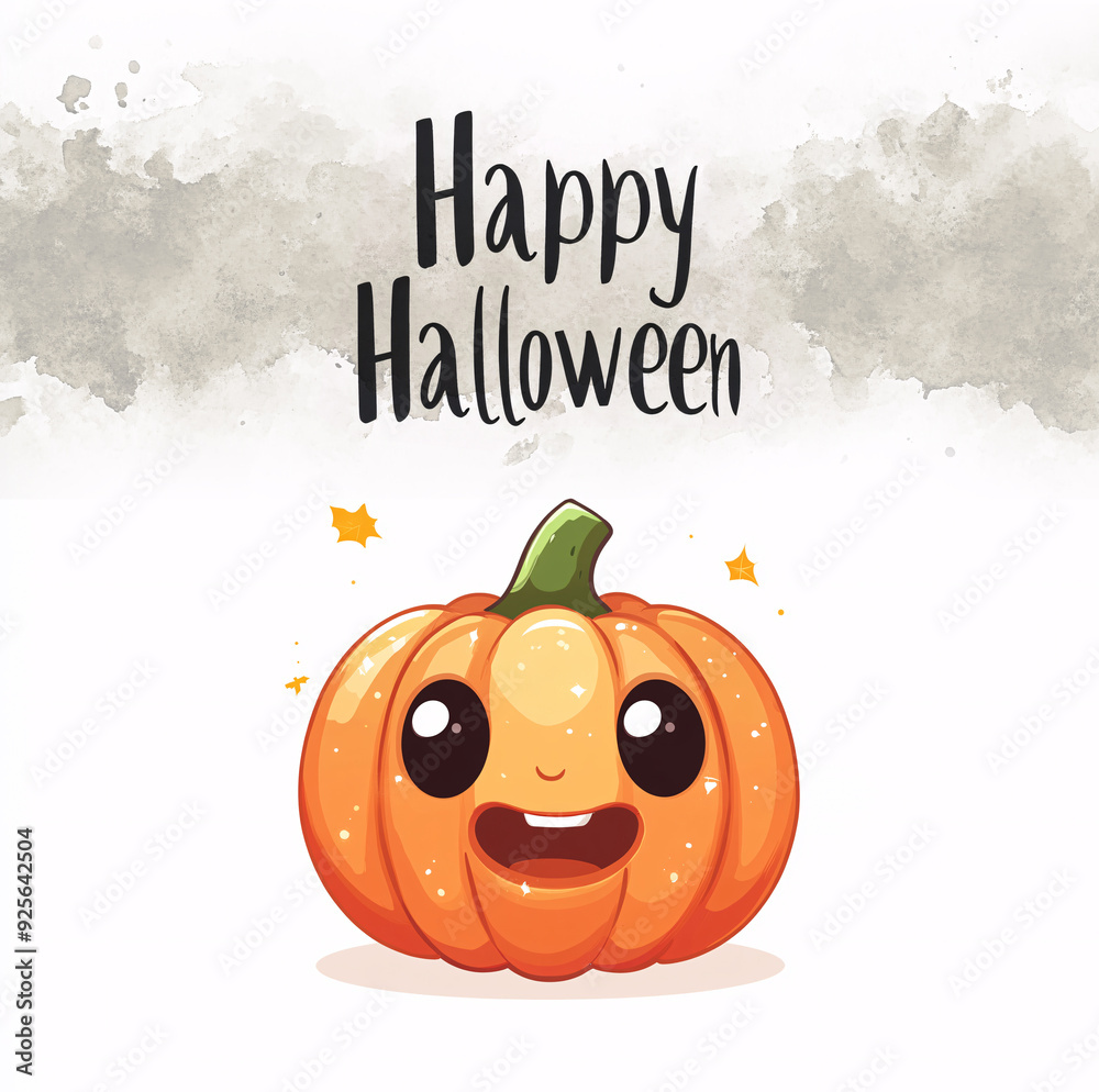 Φωτογραφία beautiful halloween themed drawing with a cute happy pumpkin and the word happy