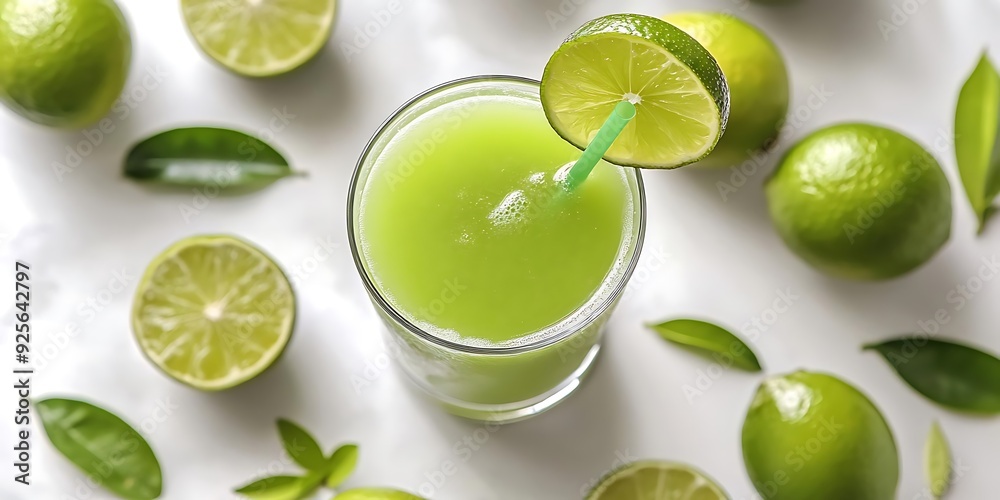 Glass of Lime Juice with Limes and Leaves - Photo Glass of Lime Juice with Limes and Leaves - Photo