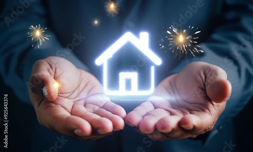 Woman holding small house model for real estate investment