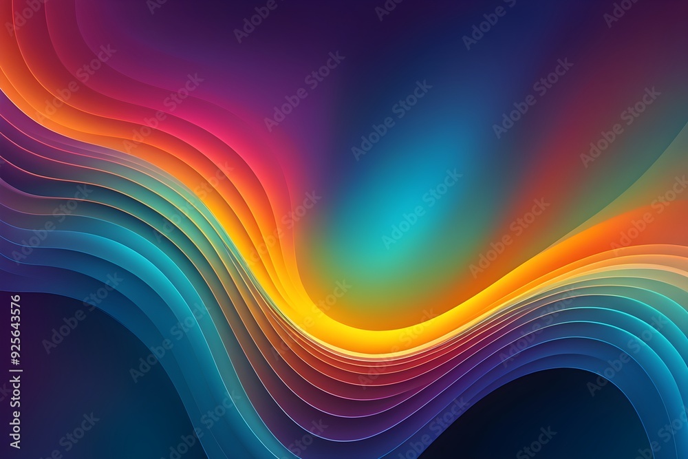 A colorful, abstract painting with a blue and orange line