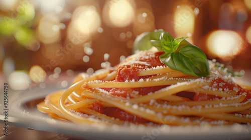 Close up photo of a plate of spaghetti with marinara sauce
