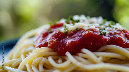 Close up photo of a plate of spaghetti with marinara sauce