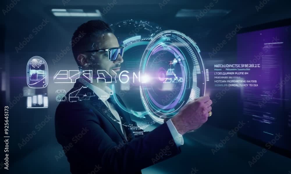 Businessman's finger touches digital map, connecting global network on touch screen Businessman's finger touches digital map, connecting global network on touch screen