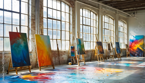 Abandoned School Artwork Room with Torn Canvases, Broken Easels, and Dusty Paints, Reflecting the Neglect of Creativity and the Passage of Time