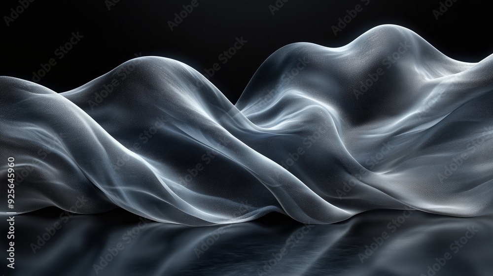Obraz premium Flowing translucent fabric waves captured in dramatic lighting against a dark backdrop