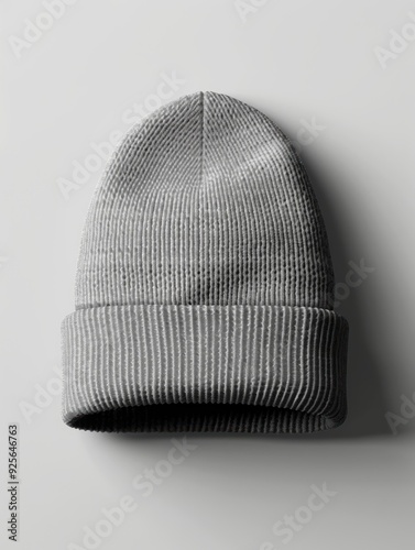 Gray Ribbed Beanie Hat Mockup.