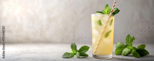 Refreshing Iced Mint Drink with Straw - Photo