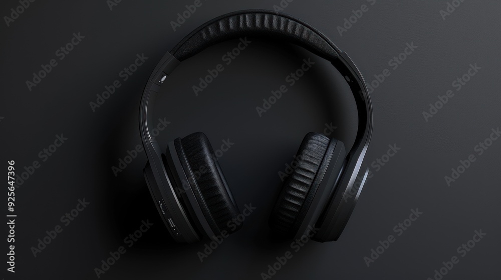 Black Headphones on a Dark Background.