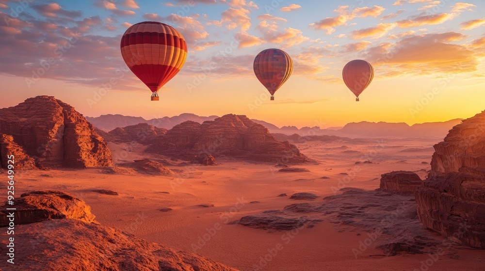 Hot Air Balloons Over Cappadocia Landscape at Sunset Hot Air Balloons Over Cappadocia Landscape at Sunset