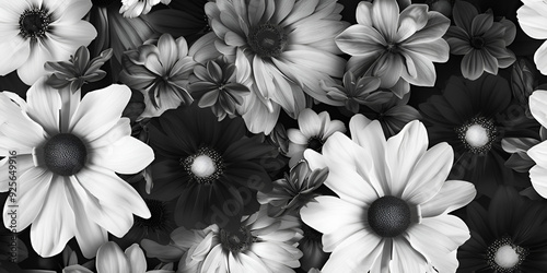 Monochrome Bunch of Flowers with Leaves
