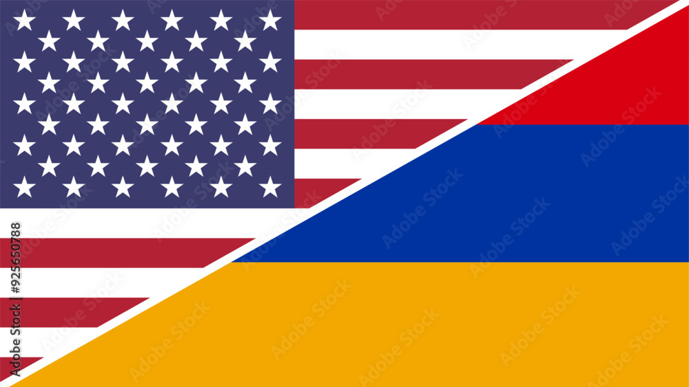 Armenia and United States flags combined in a split design vector, symbolizing international relations, global unity, and cultural exchange Armenia and United States flags combined in a split design vector, symbolizing international relations, global unity, and cultural exchange