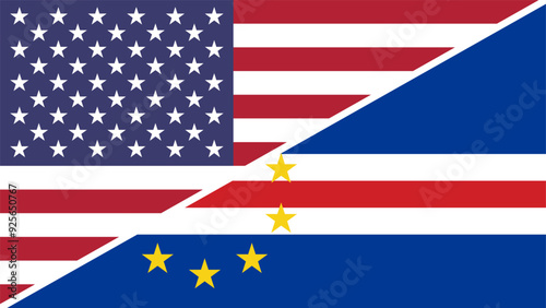 Cape Verde and United States flags combined in a split design vector, symbolizing international relations, global unity, and cultural exchange