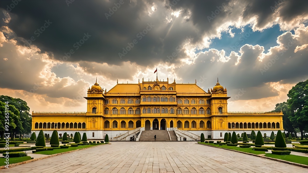 Fototapeta premium A majestic golden palace with a dramatic sky.
