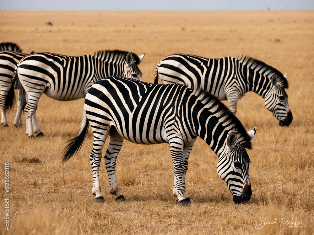 A group of zebras grazing in the vast African savannah, with their black and white stripes creating a striking pattern against the golden grasses. A group of zebras grazing in the vast African savannah, with their black and white stripes creating a striking pattern against the golden grasses.