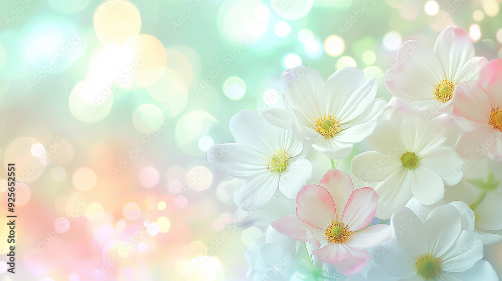 summer flowers on Blurred background with soft pastel colors, bokeh effect, pink green yellow white summer flowers on Blurred background with soft pastel colors, bokeh effect, pink green yellow white